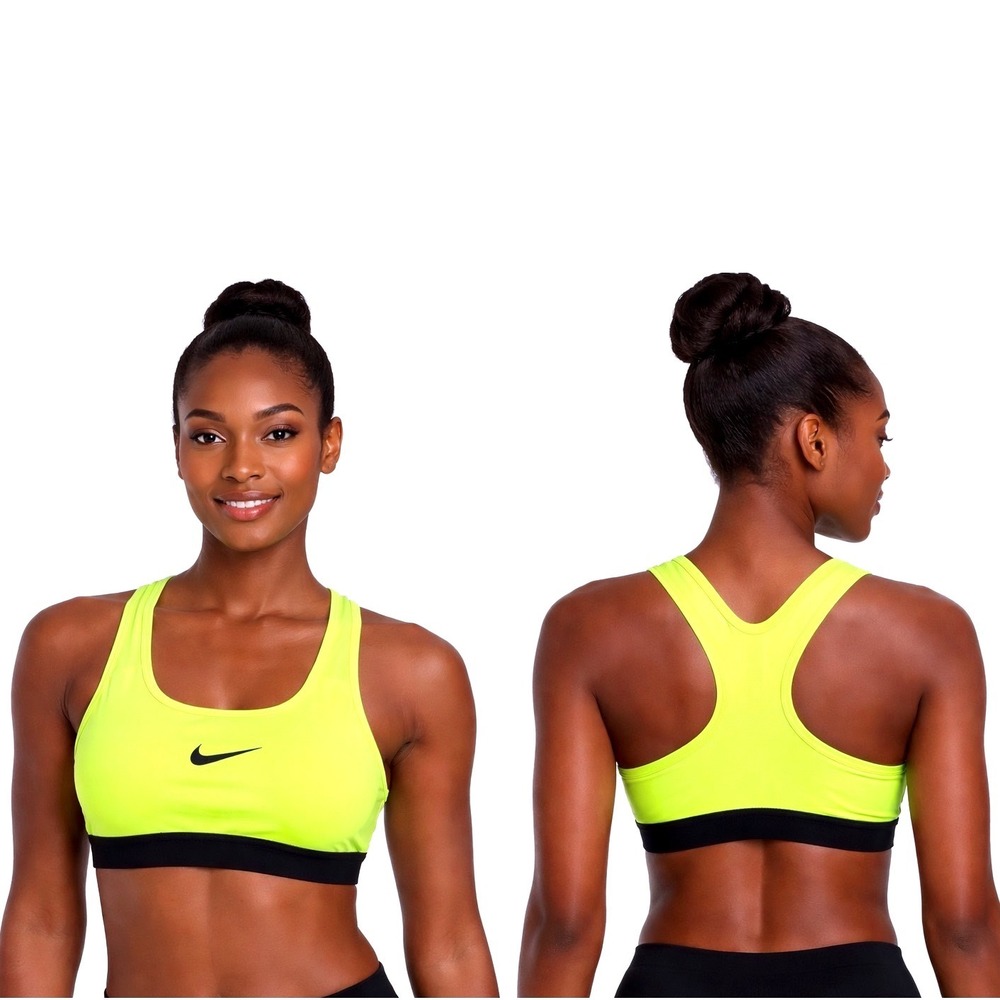 Nike Dri-FIT Neon Yellow Volt Racerback Sports Bra Black Band S Gym Chic‎ 104-72